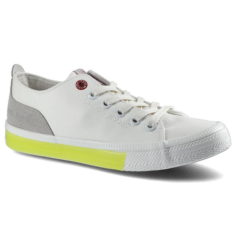 Trampki damskie Cross Jeans, z materiału syntetycznego z klasycznym sznurowaniem kontrastowymi wstawkami kolorystycznymi oraz lekką podeszwą , biało-