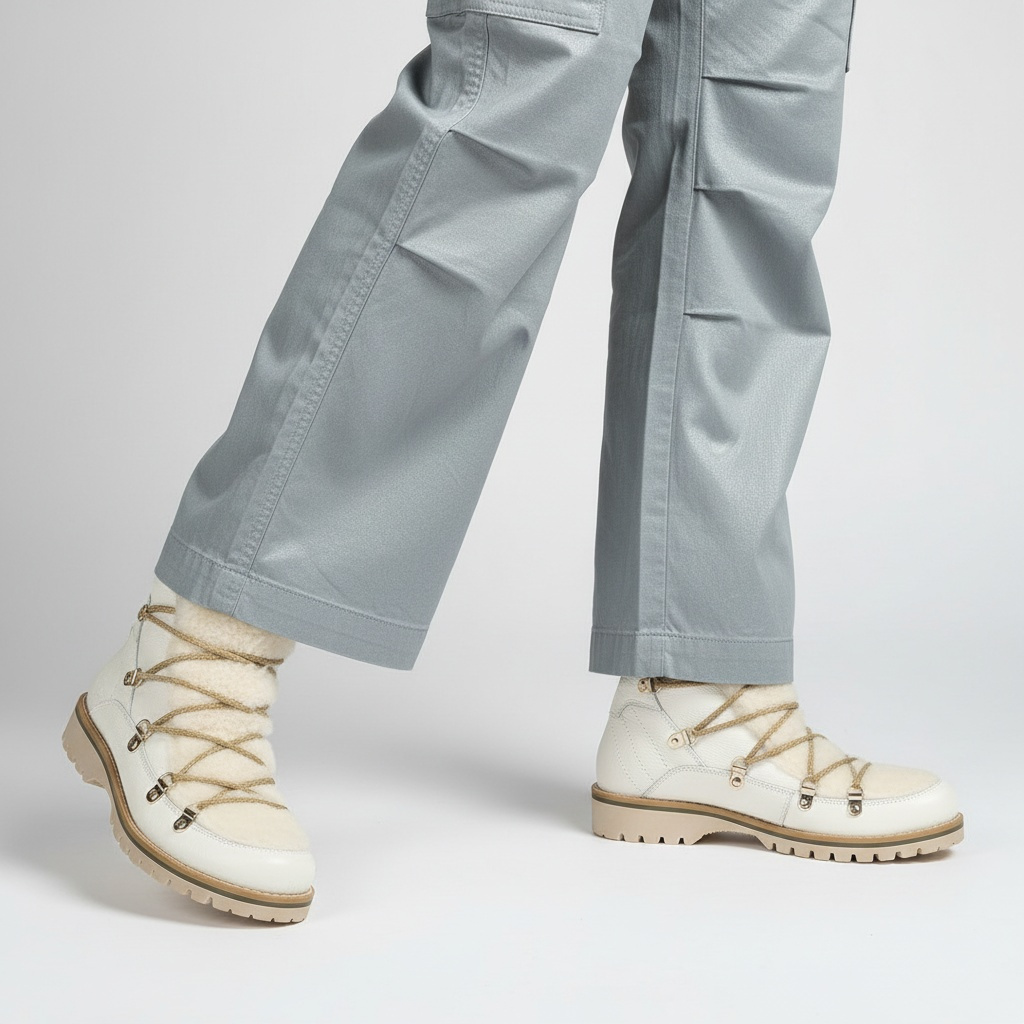 Botki damskie Kampa, cholewka ze skóry naturalnej wnętrze ocieplane i sznurowane, białe, Z652-444-510