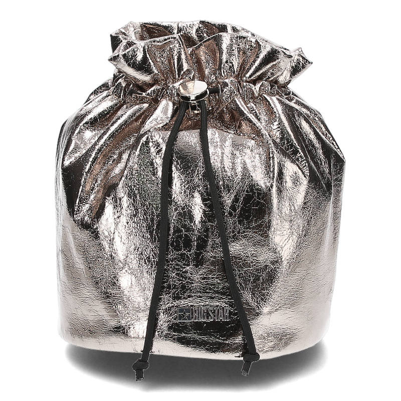 Torba damska Big Star, typu worek wykonana z połyskującej metalicznej ekoskóry zamykana na troczek, nikiel, JJ574019