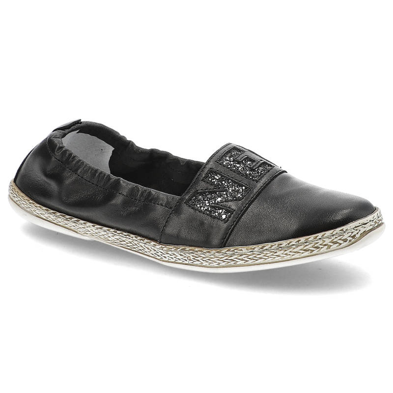 Espadryle damskie Lemar, wsuwane ze skóry naturalnej, czarne, 10035