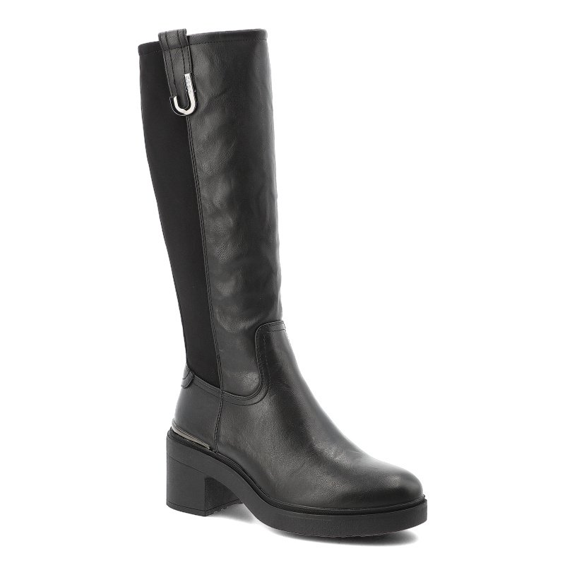 Kozaki damskie Jeep, wysoka cholewka na klocku z okrągłym noskiem i zapinane na zamek, czarne, JL52611A-062