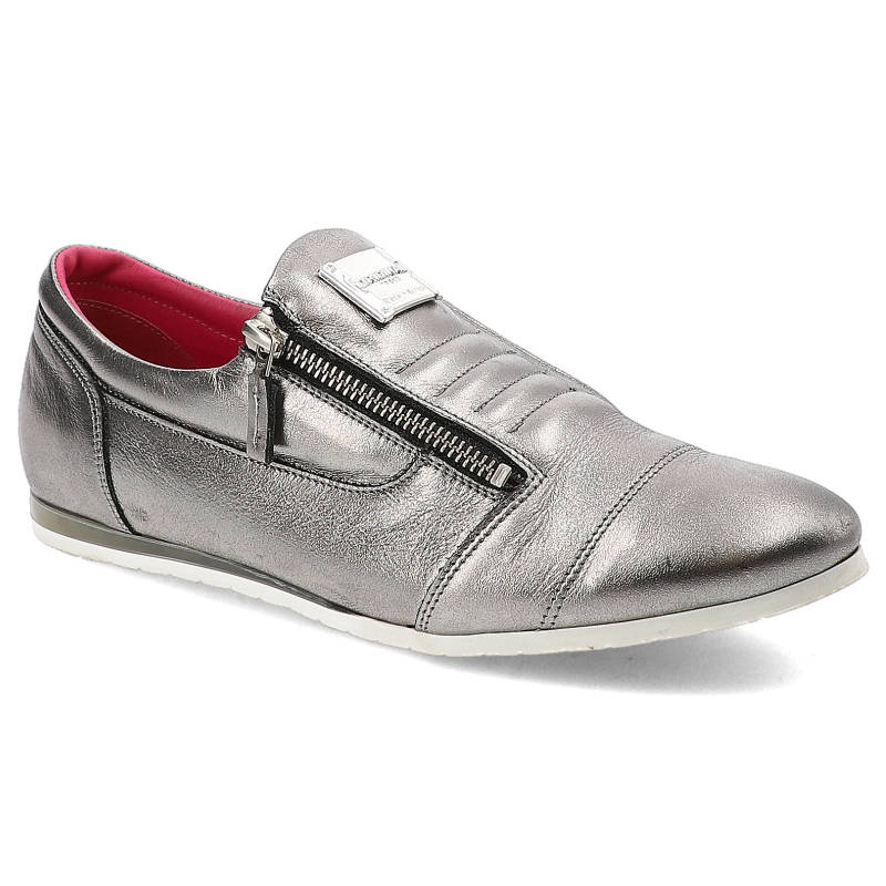 Półbuty damskie Karino, skóra naturalna zapinana zamkiem błyskawicznym, szaro-niklowe, 1677-127-P