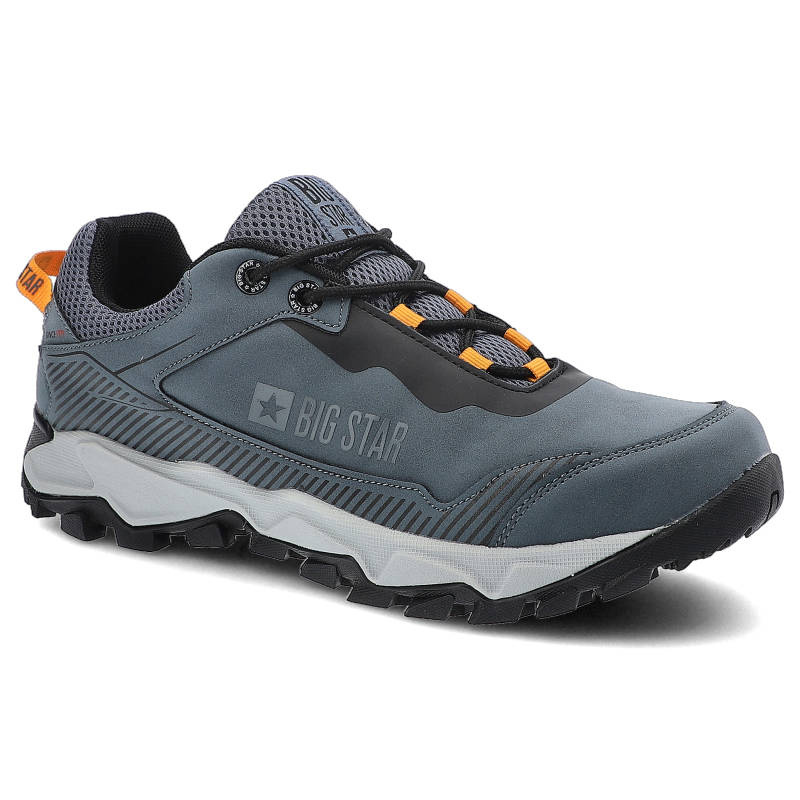 Sneakersy damskie Big Star, tkanina z połączeniem skóry ekologicznej ze sznurowaniem i sportową podeszwą, granatowe, II174138