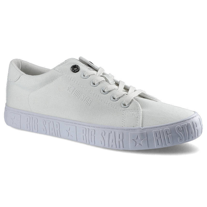 Trampki damskie Big Star, materiał tekstylny w białym kolorze z klasycznym sznurowaniem oraz gumową podeszwą z tłoczonym logo, białe, HH174062