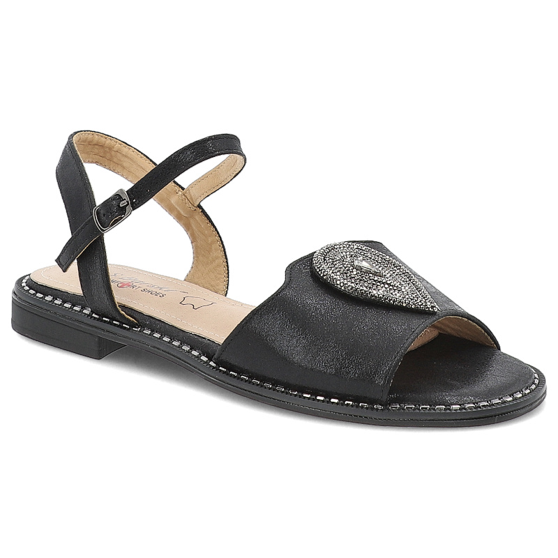 Sandały damskie S. Barski, ze sprzączką z eko skóry eleganckie z ozdobą, czarne, KV51-098