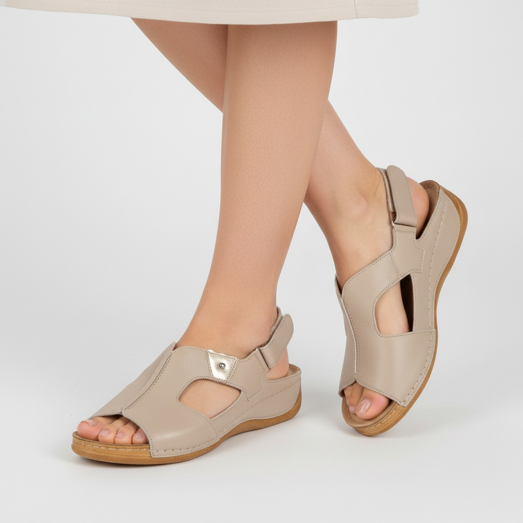 Beżowe Sandały Armodo Skórzane Obuwie Damskie