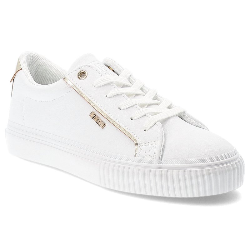 Sneakersy damskie Big Star, na płaskiej podeszwie z eko skóry z okrągłym noskiem i sznurowane, białe, SS274026