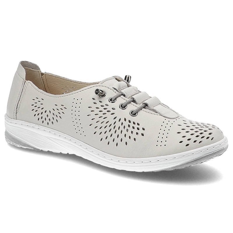 Półbuty damskie Wasak, z miękkiej skóry naturalnej osadzone na lekkiej i elastycznej podeszwie, białe, 626