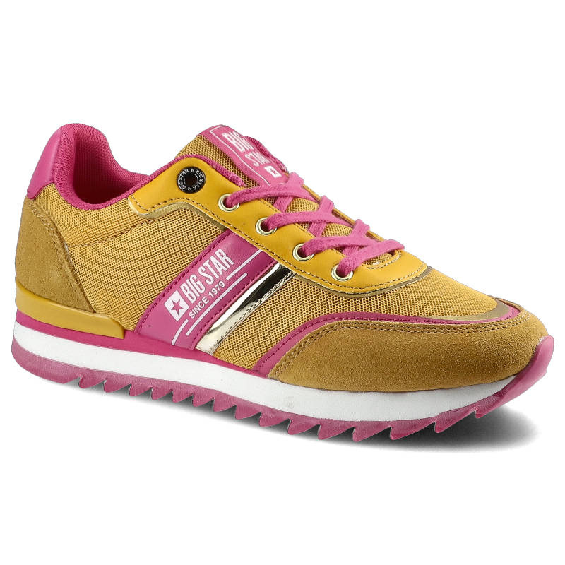 Sneakersy damskie Big Star, naturalna skóra zamszowa w połączeniu z elementami syntetycznymi z klasycznym sznurowaniem kontrastowymi wstawkami oraz g