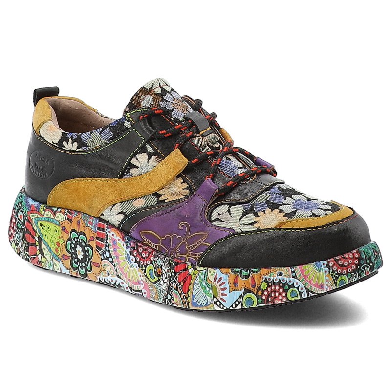 Sneakersy damskie Laura Vita, skórzane bogato zdobione na grubej platformie i wiązane, kolorowe, SL26803-73