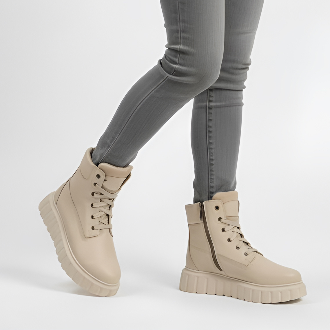 Beżowe Botki Armodo Modne Ocieplane Obuwie Damskie