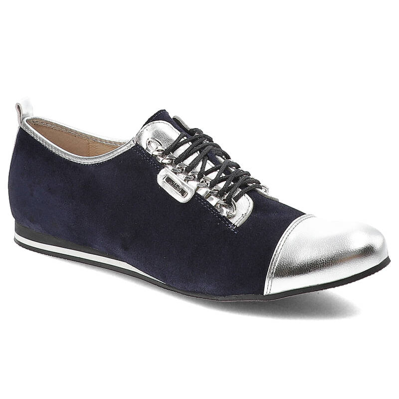 Półbuty damskie Libero, wysokogatunkowa naturalna skóra ze srebrnym noskiem i sznurowaniem, granatowo-srebrne, 4995-89-112