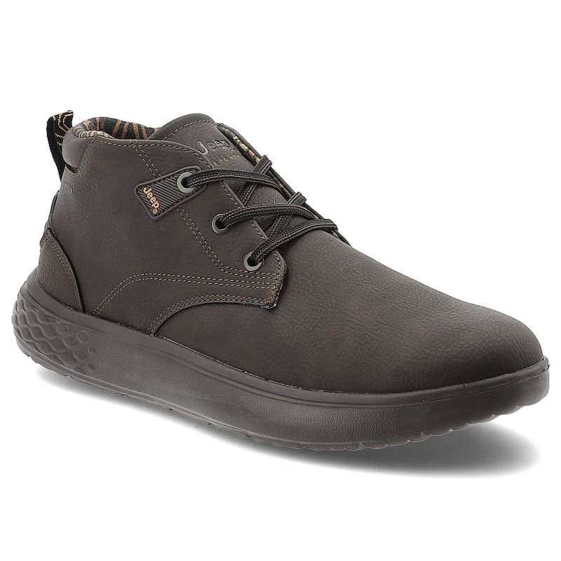 Botki męskie Jeep, na grubej podeszwie z okrągłym noskiem i sznurowane, ciemnobrązowe, JM52122A-030