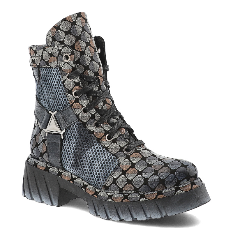 Botki damskie Maciejka, trzewiki skórzane za kostkę na płaskim obcasie we wzory z okrągłym noskiem i na zamek, multikolor, 07072-03-00-8