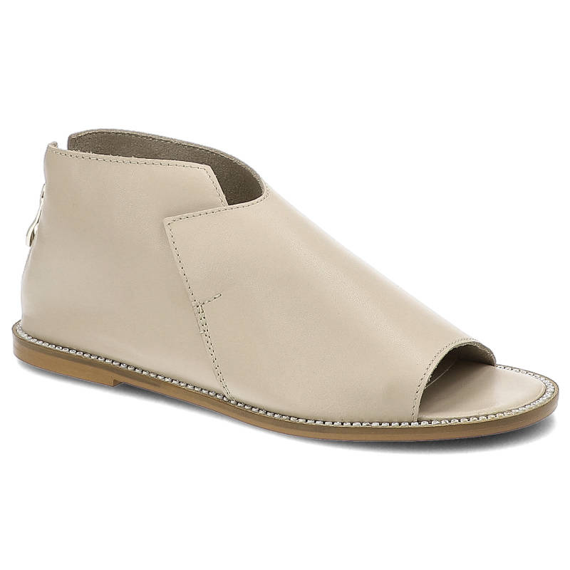 Sandaly damskie Chebello, naturalna skóra licowa z gładką cholewką z odkrytym przodem wsuwaną konstrukcją, beżowe, 2625_-394-000-PSK-S130