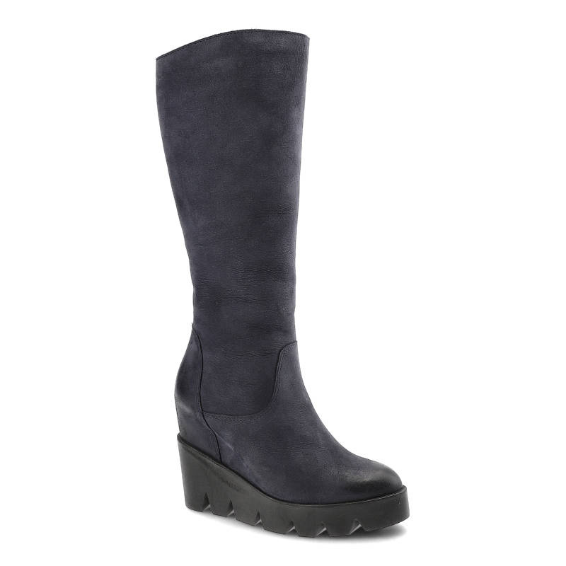Kozaki damskie Simen, wysoka cholewka stabilny podwyższony obcas platformowa podeszwa z wycięciami miękka dopasowująca się konstrukcja, granatowe, 84