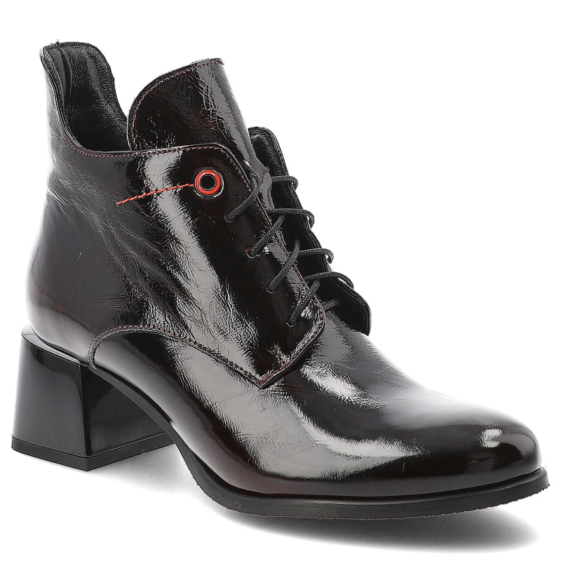 Botki damskie Armodo, ze skóry na obcasie z okrągłym noskiem i na suwak, bordowe, 60361-Naplak-Bordo