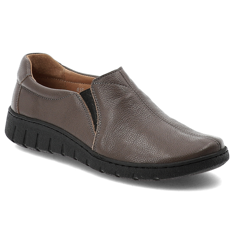 Półbuty damskie Wasak, skórzane z gumką wsuwane na platformie z miękkimi wkładkami, brązowe, 415N