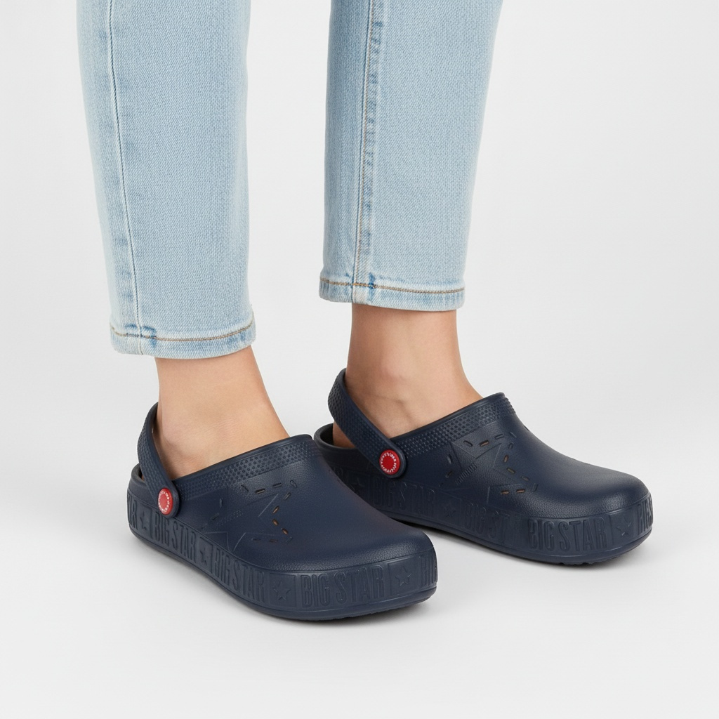 Klapki damskie Big Star, cholewka z tworzywa wsuwana konstrukcja profilowana wkładka gruba podeszwa, niebieski, II275002