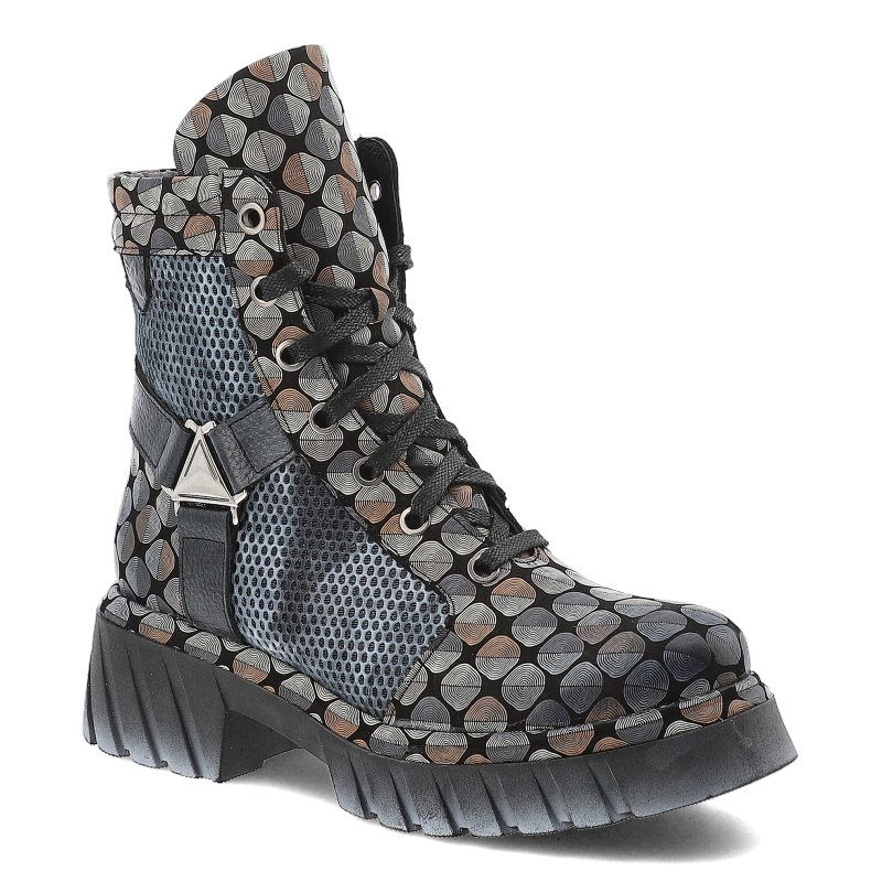 Botki damskie Maciejka, trzewiki skórzane za kostkę na płaskim obcasie we wzory z okrągłym noskiem i na zamek, multikolor, 07072-03-00-8