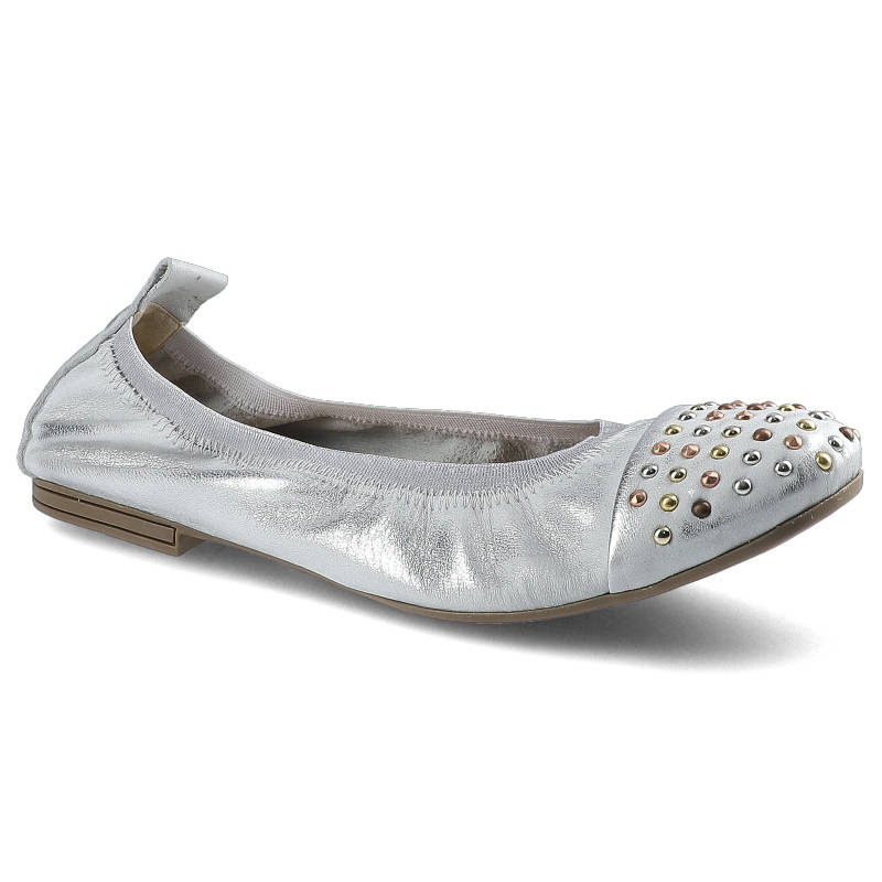 Baleriny damskie Damiss, baleriny wsuwane niska cholewka cholewka ze skóry naturalnej metalizowanej nosek z ozdobnymi nitami cienka elastyczna podesz