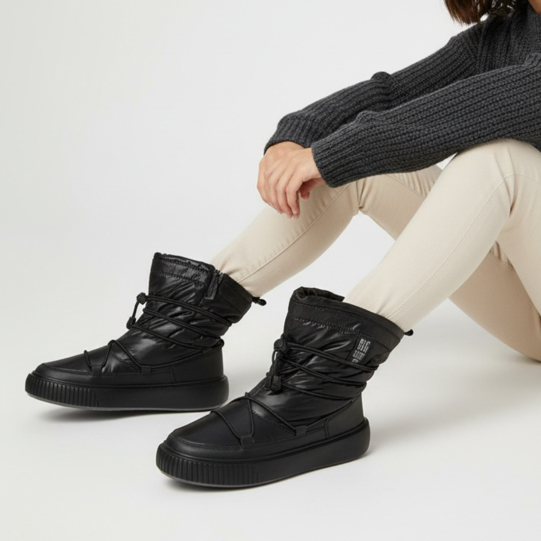 Śniegowce damskie Big Star, z materiału tekstylnego z pikowaną cholewką klasycznym sznurowaniem, czarne, KK274193 906