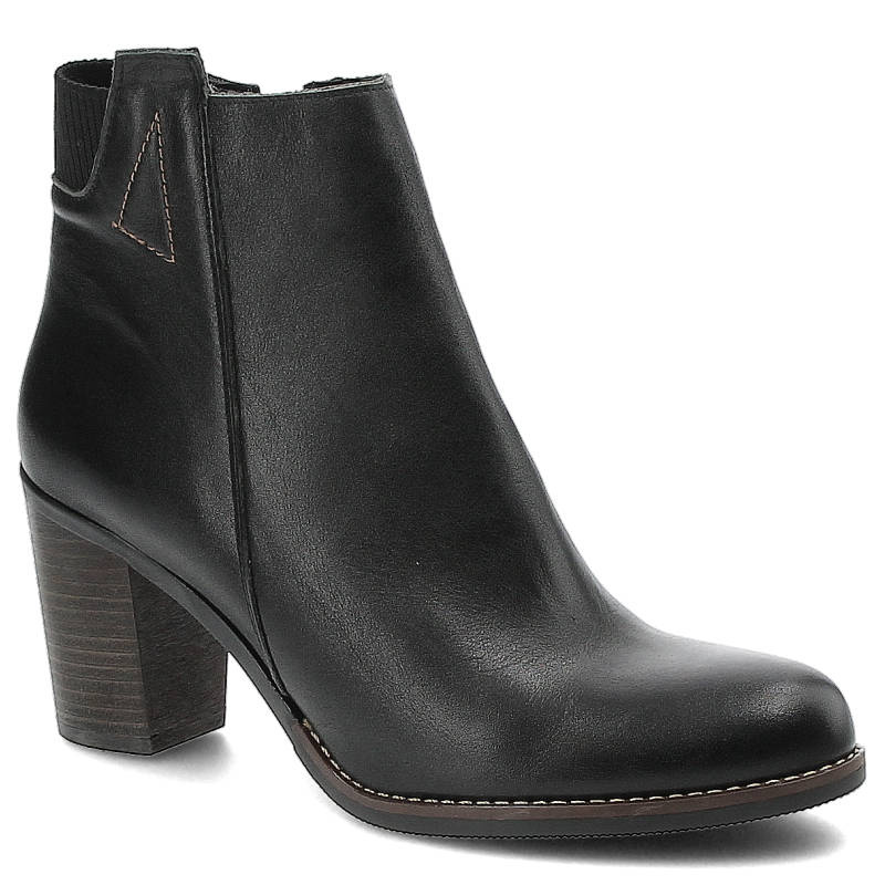 Botki damskie Gamis, skóra licowa zapinane suwakiem i na słupku, czarne, 2042