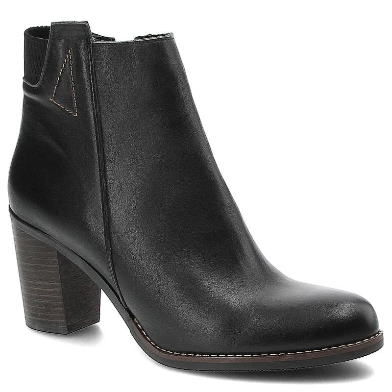 Botki damskie Gamis, skóra licowa zapinane suwakiem i na słupku, czarne, 2042