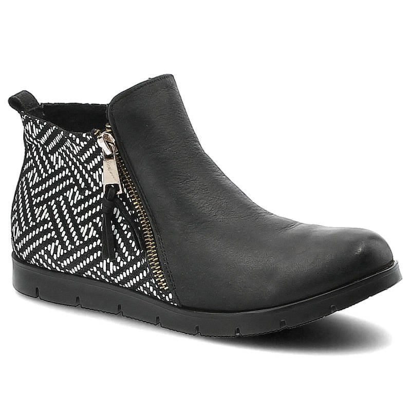 Botki damskie Laviano, naturalna skóra nubuk z ozdobnym wzorem wokół pięty i gładkim czubkiem na płaskiej podeszwie, czarna igielka, 226