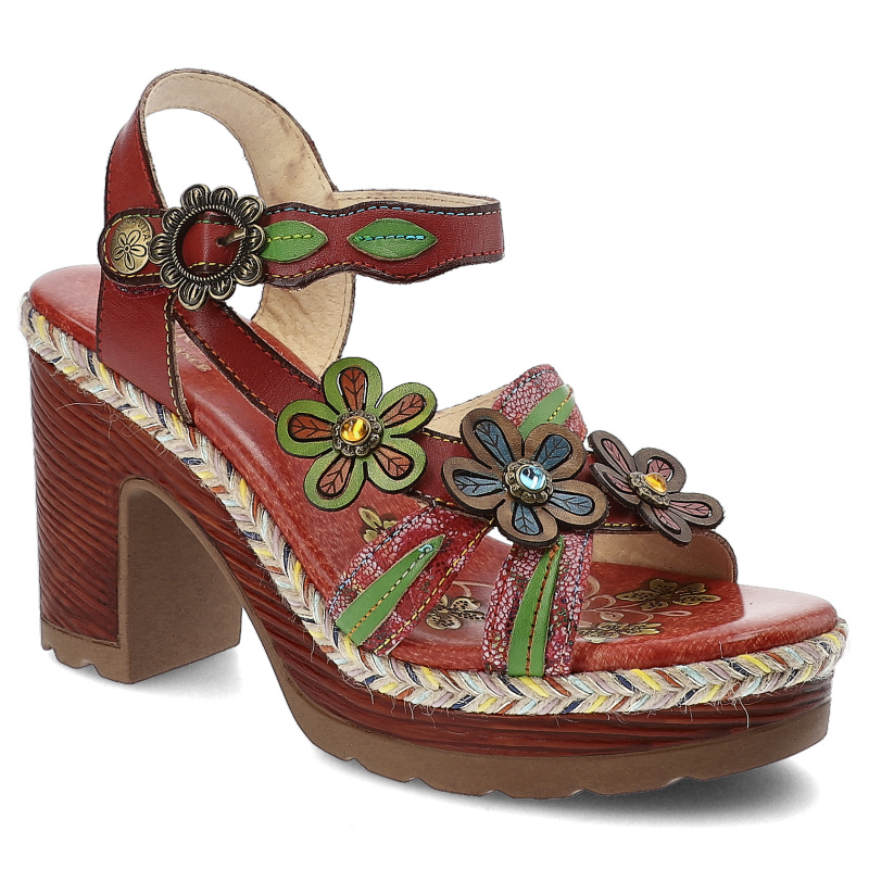 Czerwone Sandały Laura Vita Eleganckie Obuwie Damskie Na Obcasie