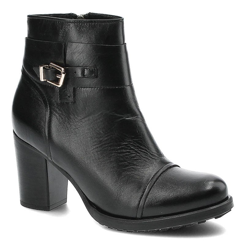 Botki damskie Baldaccini, ze skóry licowej i na stabilnym słupku, czarne, 661000-0