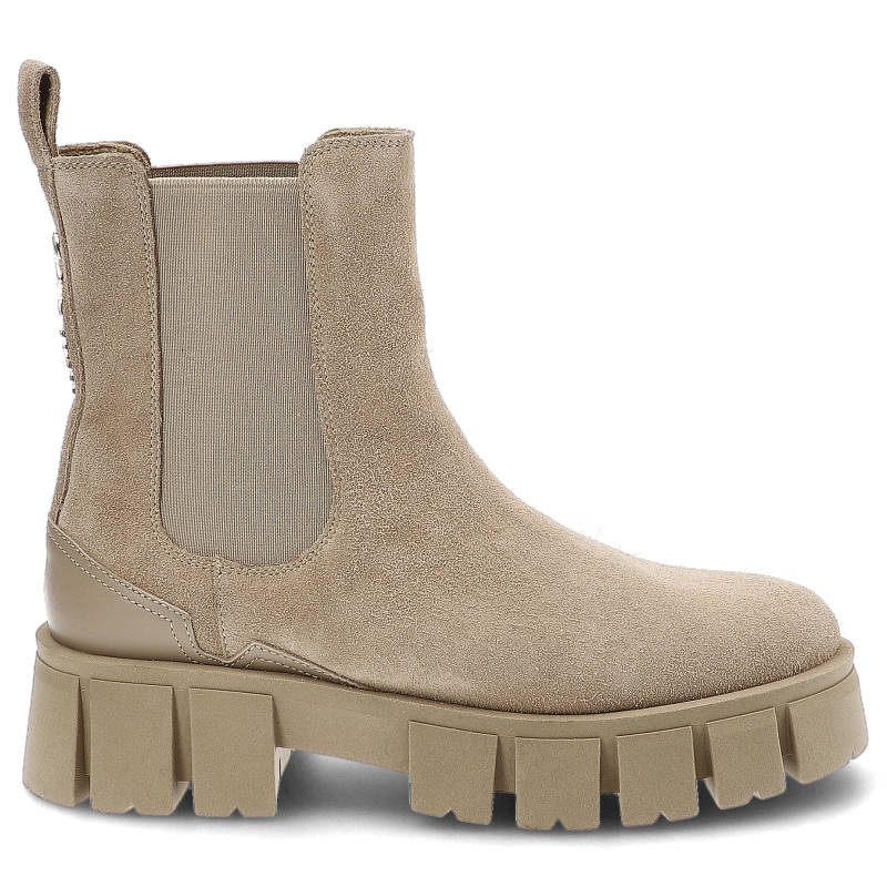 Botki damskie Carinii, naturalna skóra zamszowa skórzana wkładka wsuwana cholewka z gumowym klinem, bez, B8541_-O17-000-000-F7