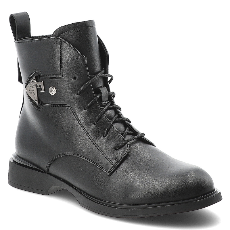 Trzewiki damskie Maciejka, ze skóry licowej na płaskim obcasie z okrągłym noskiem i na płaskim obcasie, czarne, K3115-01-00-8