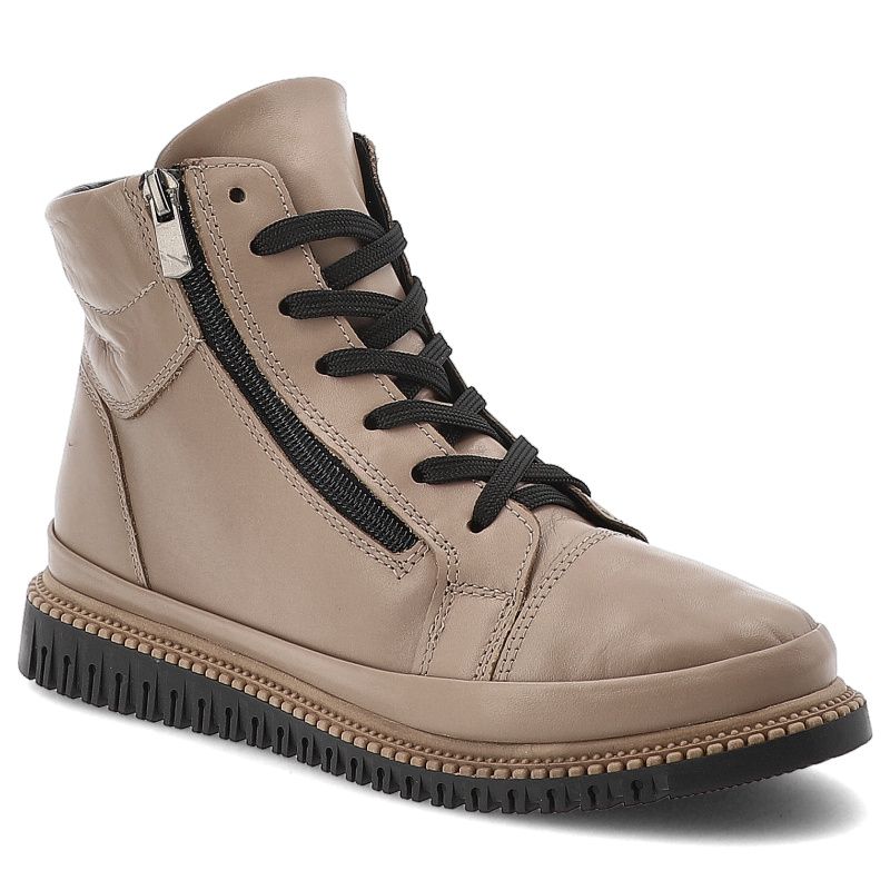 Botki damskie Artiker, na płaskiej podeszwie skórzane za kostkę z okrągłym noskiem, cappuccino, 55C0786