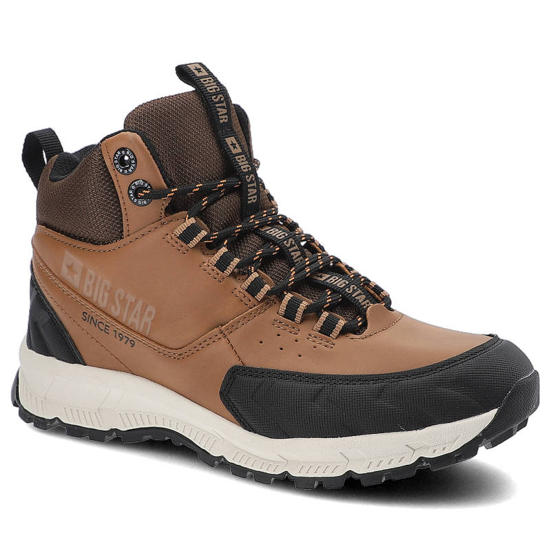 Trekkingi unisex Big Star, skóra ekologiczna połączona z materiałem amortyzowana podeszwa oraz wzmocniony nosek, brązowe, II274453
