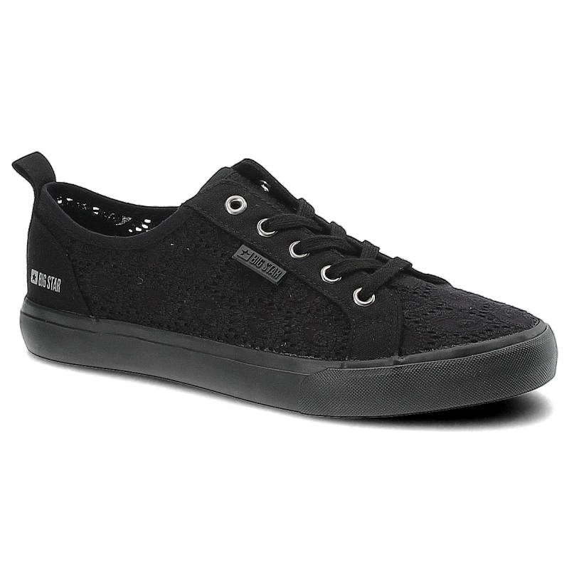 Trampki damskie Big Star, z tekstylną cholewką o ażurowej strukturze sznurowane i z płaską gumową podeszwą zapewniającą stabilność, czarne, JJ274064