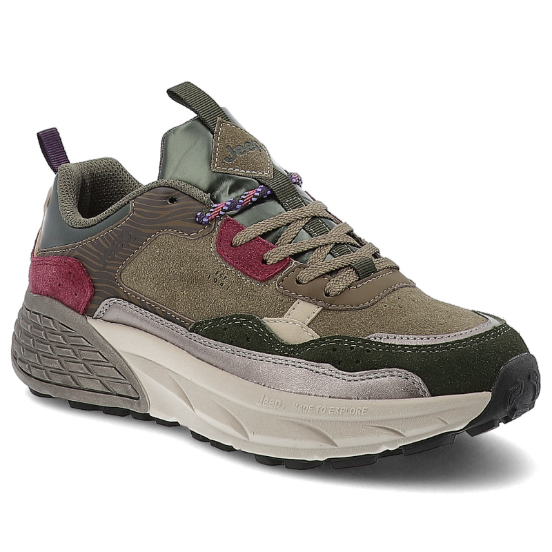 Sneakersy męskie Jeep, sportowe skórzane zamszowe na grubej platformie sznurowane, zielone, JL52520A-282