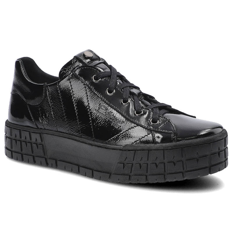 Półbuty damskie Pollonus, naturalna skóra licowa lakierowana sznurowanie wzmocniona cholewka gruba podeszwa typu platforma z wyraźnym bieżnikiem, cza