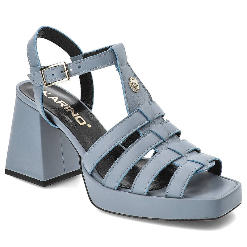 Niebieskie Sandały Karino Eleganckie Skórzane Buty