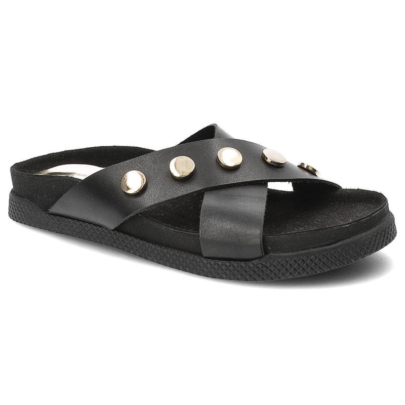 Klapki damskie Chebello, skórzane na płaskiej podeszwie, czarne, 2018 Clark