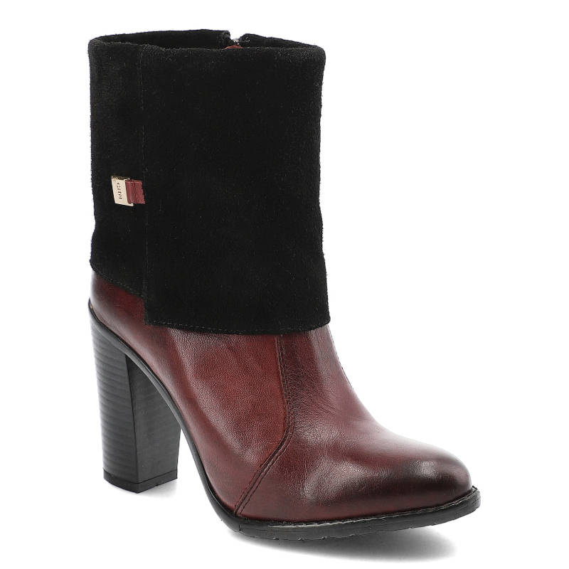 Botki damskie Carinii, skórzane i eleganckie, bordowo-czarne, B2344_B36-063-PLO-927