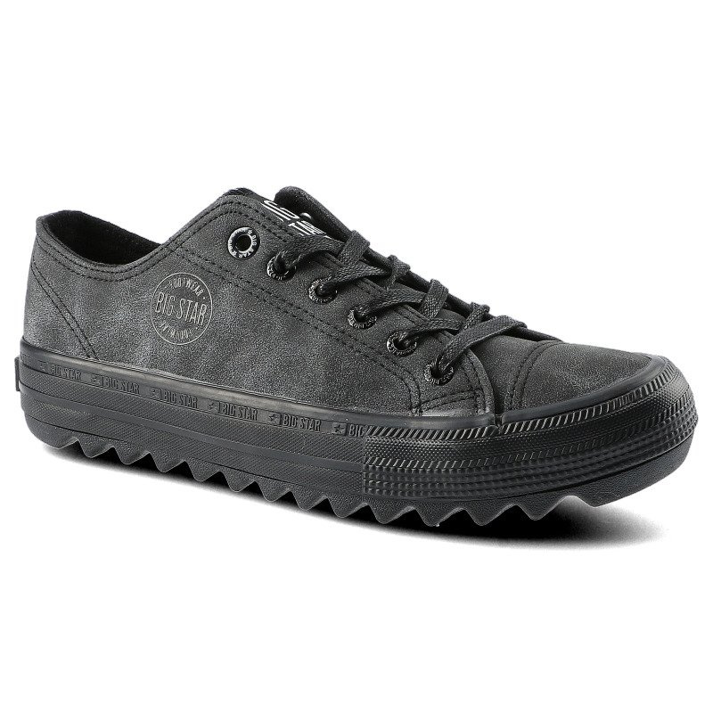 Trampki damskie Big Star, wykonane z materiału tekstylnego o wzmocnionej strukturze z klasycznym sznurowaniem i gumowym noskiem, czarne, GG274074