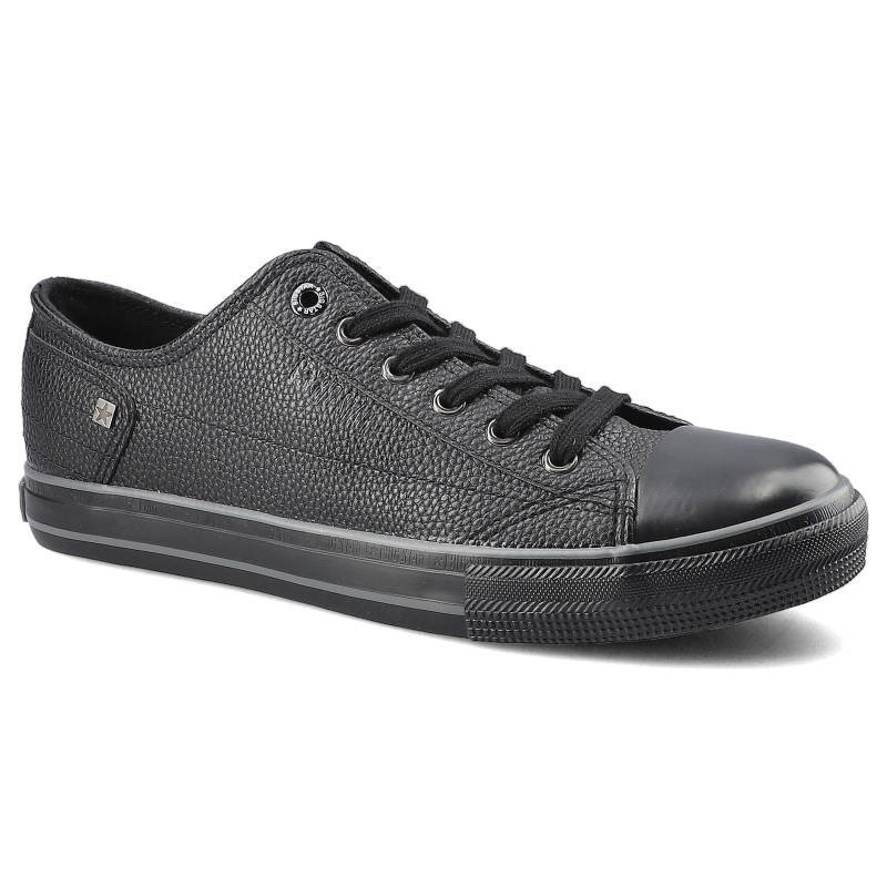 Trampki męskie Big Star, z cholewką z fakturowanej skóry ekologicznej klasycznym sznurowaniem i solidną gumową podeszwą, czarne, II174002