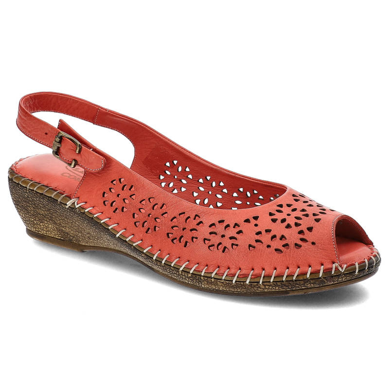 Sandały damskie Lanqier, ażurowez otwartymi palcami i zapinane sprzączką, czerwone, 38C297