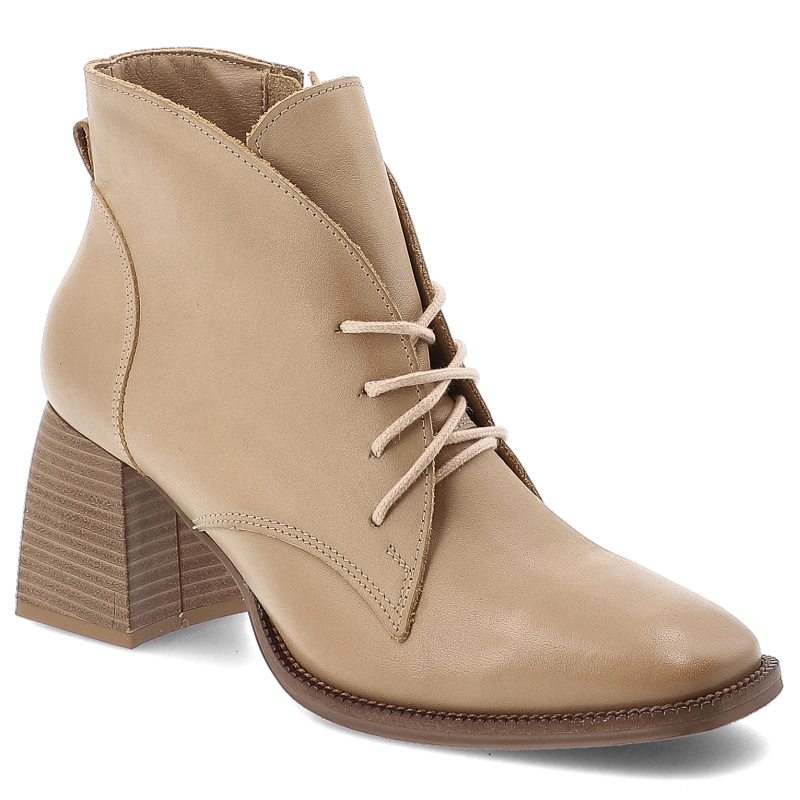 Botki damskie Armodo, na klocku skórzane za kostkę i na suwak, rabit Baflo, 1670