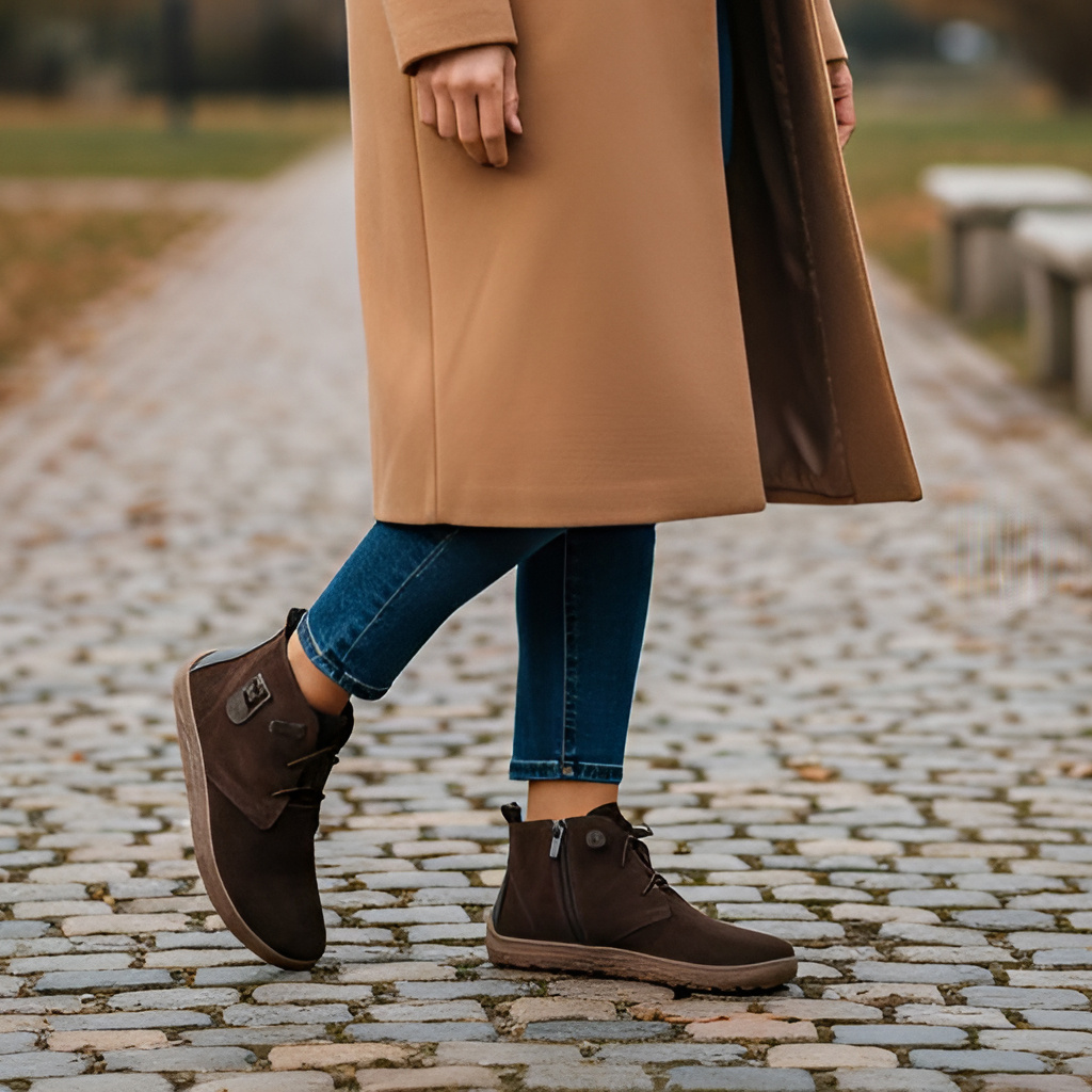 Trzewiki damskie Barefoot Armodo, welurowe na płaskiej podeszwie i ocieplane, czekolada, 30072-W
