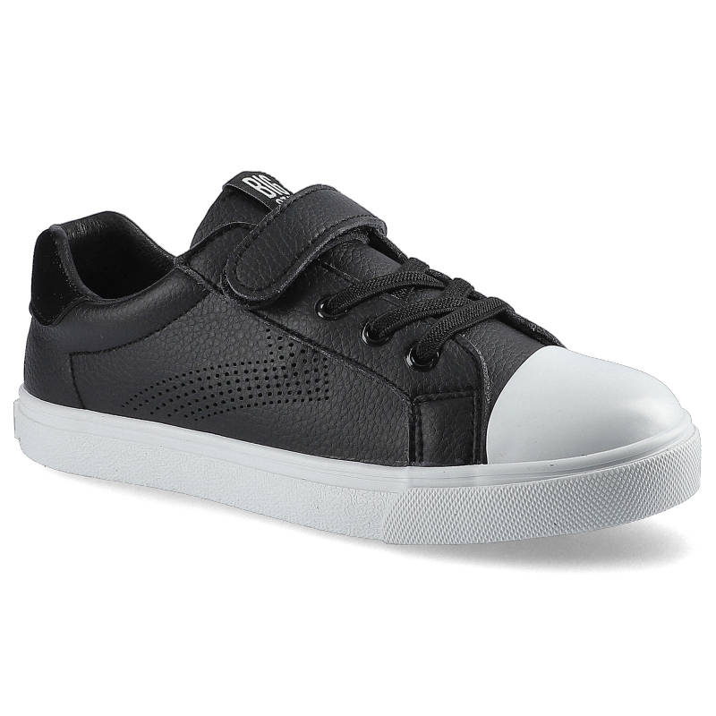 Trampki damskie Big Star, skóra ekologiczna ze sznurowaniem i perforacją zapinana na rzep, czarne, DD374108