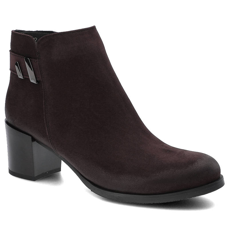 Botki damskie Gamis, nubuk z suwakiem i na obcasie, bordowe, 3512