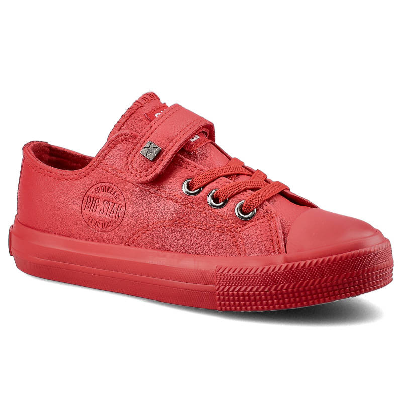 Trampki damskie Big Star, skóra ekologiczna ze sznurowaniem i zapinaniem na rzep na płaskiej podeszwie, czerwone, EE374036