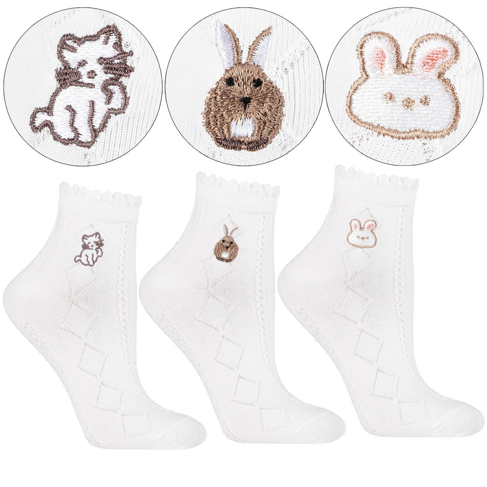 Skarpetki damskie Moraj, bawełniane wysokie w zwierzątka i elastyczne 3 pary, białe, CSL200-146